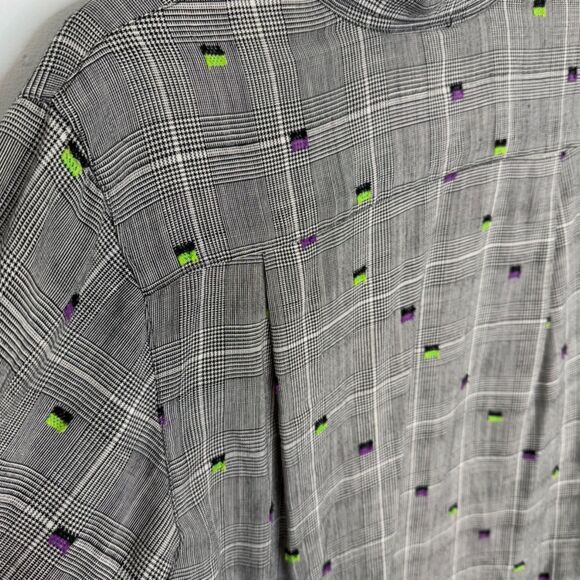 Vintage 80s 90s Button Up Linen Blend Shirt | Embroidered, Textured - Picture 14 of 15